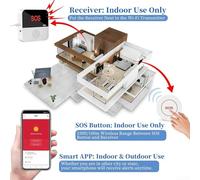Bebykilemi WiFi Elderly Caregiver Pager Wireless SOS Call Button Alert System Home Integration Compatible Doorbell Alarm Multiple Functions(Host and 1 SOS)