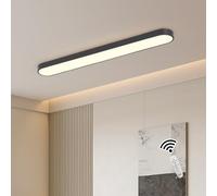 Becailyer 110cm Linear Ceiling Light, 60W Modern Dimmable LED Ceiling Lighting Fixture with Remote Control, Smart Flush Mount Ceiling Lights for Living Room Kitchen Bedroom Hallway, Black