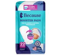 Because Premium Incontinence Booster Pads for Men and Women, Adds Extra Absorbency to Adult Diapers, Super Soft, Adhesive Strip Backing, Unisex, 22 Count