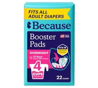 Because Premium Incontinence Booster Pads for Men and Women, Adds Extra Absorbency to Adult Diapers, Super Soft, Adhesive Strip Backing, Unisex, 22 Count