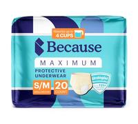 Because Premium Maximum Plus Adult Incontinence and Postpartum Bladder Leak Underwear for Women, Maximum Absorbency, Disposable, Beige, Small/Medium, 20 Count