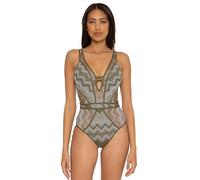 BECCA Color Play One Piece Swimsuit, Plunge Neck, Crochet, Bathing Suits for Women, Seaweed, Medium