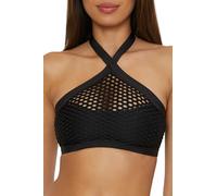 BECCA Women's Castaway Bikini Top, Adjustable, Tie Back, Swimwear Separates, Black, Large