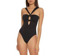 Becca Women's Color Code Convertible Bandeau One Piece Swimsuit, Asymmetrical Straps, Bathing Suits, Black, Medium