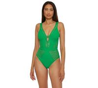 BECCA Women's Color Play One Piece Swimsuit, Plunge Neck, Crochet, Bathing Suits, Emerald, S