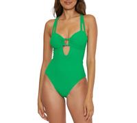 BECCA Women's Modern Edge One Piece Swimsuit, Plunge Neck, Bathing Suits, Verde, S
