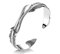 Beccalame Silver Feather Bracelet Lucky Hope Cuff Jewelry Simple Retro For Women Men, Adjustable, Silver, silver
