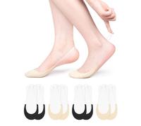 Becellen 4 Pairs Women Invisible Socks, No Show Socks with Non-Slip Straps Half Toe Topper Ultra Low Cut Footies Liner Ladies Invisible Footies for Loafer High Heels