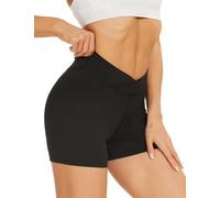Becellen Gym Shorts for Women, Black V-Cross Waist Cycling Short Tummy Control Workout Hot Pants High Waisted Activewear Pants Butt Lifting Booty Leggings for Women & Girls Running Yoga