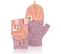 Becellen Kids Convertible Flip Top Toddler Gloves - Winter Warm Half Finger Mittens for 5-11 Years Old Boys and Girls