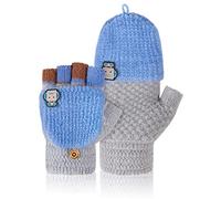 Becellen Kids Fingerless Knit Gloves, Convertible Flip Top Toddler Gloves Winter Warm Half Finger Mittens Gloves for 5-11 Years Old Boys and Girls