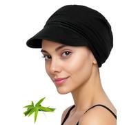 Becellen Soft Baseball Cap for Women - Bamboo Fabric Soft Sun Hat Chemo Headwear Breathable Pleated Hair Loss Turban Chemo Must Haves with Elastic Band for Ladies Black
