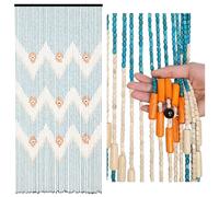BECHAEO Beaded Curtain for Doorway Handmade Bamboo Wooden Door Beads Hanging Room Divider Hippie Curtain for Hallway Window Boho Rustic Home Store Decor, 35.5 x 75 Inches Blue