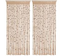 BECHAEO Macrame Beaded Curtain Boho Handmade Cotton Door String Curtain for Doorway Window Wooden Beads Tassels Hanging Hippie Room Divider Hallway Closet Bedroom Privacy Decor, 2 Panels 79"L x 35"W