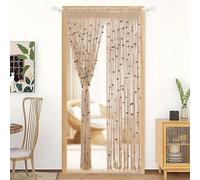 BECHAEO Macrame Beaded Curtain Boho Handmade Cotton Door String Curtain for Doorway Window Wooden Beads Tassels Hanging Hippie Room Divider Hallway Closet Bedroom Privacy Decor, 1 Panel 79" L x 35" W