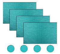 BECHEN Vinyl Placemats and Coasters,Washable Table Mats Easy to Clean Woven Placemats for Dining Table Set of 4(Cyan Blue)