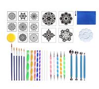 Becho 38 Pieces Mandala Dotting Tools Different Mandala Stencils Paint Tray Paint Brushes Acrylic Rods and More for Rock Painting,Crafts,Nail Art,etc.