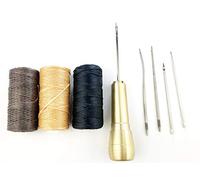 Becho 5 Needles Hand Stitcher Sets Sewing Awl with Copper Handle for Shoe Repair and 150D/150m Sewing Waxed Thread for DIY Sewing Canvas/LeatherCraft(Gold)
