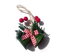 Becho 5 Pack Christmas Bell Ornaments with Berry, Bow & Grass Decor Double Bell Hanging Decorations for Christmas Tree,Wreath,Mantel,DIY Crafts (Green)
