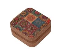 Becho Cork Jewelry Box with Bohemian Pattern, Portable Travel Jewelry Organizer Case with Zipper Closure (Nine Grid)