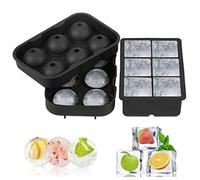 Becho Silicone Ice Cube Tray Set with Lid, Scoop & Container - Easy Release Non-Stick Flexible 2" Square & 1.8" Round Moulds for Perfect Crystal Clear Ice Cubes (Black,6 Square+6 Round)