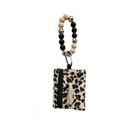 Becho Wristlet Wallet for Women Leopard RFID Credit Card Holder Coin Purse with Keychain Silicone Beaded Tassel Key Ring, Beige, Bohemian