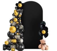 bechoanigel 0.8 x 1.8 m Bow Backdrop Cover, Double-Sided Wedding Arch Backdrop with Round Top for Birthday Party, Christening, Wedding, Ceremony, Party & Banquet Decoration (Black)