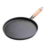 bechoanigel Cast Iron Pan, 20 cm Induction Grill Pan, Round Cast Iron Pan Cast Iron Pan with Wooden Handle, Pre-Burned Non-Stick Pan Cast Iron Induction for Gas Grill, Gas, Camping, Outdoor Cooking
