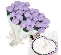 bechoanigel Finished Crochet Bouquet Blanket - Handmade Roses Cuddly Blanket, Colourful Flower Blanket Gift for Mother, Wife, Girlfriend - Sofa Duvet for Birthday, Mother's Day, purple, 60×60 cm
