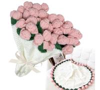 bechoanigel Finished Crochet Bouquet Blanket - Handmade Roses Cuddly Blanket, Colourful Flower Blanket Gift for Mother, Wife, Girlfriend - Sofa Duvet for Birthday, Mother's Day, pink, 80×80 cm