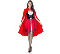 bechoanigel Little Red Riding Hood Costume Women's Carnival Halloween Adult Costume Red Riding Hood with Red Cape and Black Stockings, Girls Fairy Tale Cosplay (XXL)