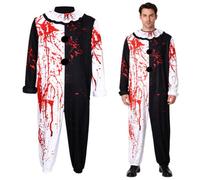 bechoanigel Terrifier Costume Men's Halloween Costume Men's Horror Clown Black White Jumpsuit with Blood Stains, Terrifier Art Clown Cosplay Adult for Halloween Carnival Haunted Houses Party