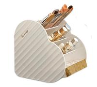 Beciway Heart-Shaped Slanted Makeup Organizer - 4-Compartment Tiered Storage, Durable Food-Grade Material, Stylish Vanity & Desk Cosmetic Holder (White)