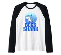Beck Shark Family Reunion Squad First Last Name Raglan Baseball Tee