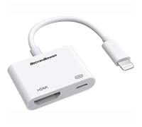 BeckenBower HDMI Adapter for iPhone to TV,1080P Digital AV Adapter to TV/HDTV/Monitor/Projector,Sync Screen HDMI Connector for iPhone 13 12 11 & iPad Compatible with All iOS (Power Supply Needed)