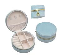 BECKLUXE Small Travel Jewellery Box for Women, Mini Portable Jewelry Box Organiser, PU Leather, Velvet Jewellery Case Holder for Women, Girls (Velvet Aqua, Round 10x10x5cm)