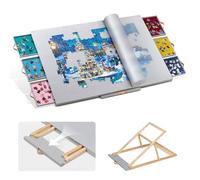 Becko US 1500-pc Tilting Puzzle Board with 6 Colored Drawers & Cover, Flannelette Puzzle Table with Embedded Stand, 3 Tilt Options, Puzzles Boards with Storage & Easel, for 1500 Pieces Puzzles (Gray)