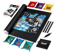 Becko US 2000 Piece Puzzle Mat Roll Up with 6 Colored Sorting Trays & Storage Bag & Black Pump, Jigsaw Felt Mat with Anti-Leak Tube & 3 Elastic Bands, Portable Puzzle Keeper for 2000 1500 1000 Pieces
