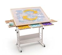 Becko US 36.6 × 25.6 in Rotating & Tilting Jigsaw Puzzle Table with 6 Sorting Puzzle Trays Adjustable Puzzle Easel Tilting Board with 4 Wheels, Cup Shelf 2 Storage Racks, Protective Cover for 1500 pc