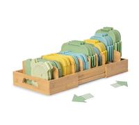 Becko US Expandable Pot Lid Oragnizer Rack/Holders, Adjustable Rooms for 7 Dividers, Bamboo Cabiner Storage Baking Pan, Tray Organizer for Kitchen Storage