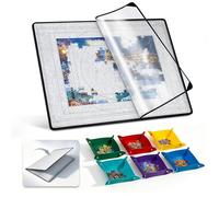 Becko US Foldable Puzzle Board with 6 Colorful Trays & Cover, Portable & Lightweight Puzzle Table, Felt Mat with Auxiliary Lines for Puzzles Storage, for 2000 1500 1000 Piece Puzzles (Light Gray)