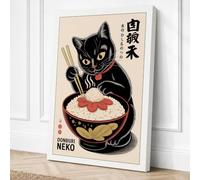 Beckoning Noodle Cat Japandi Canvas Wall Art Print 36x24 Inch (91 x 61 cm)