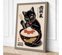 Beckoning Noodle Cat Japandi Canvas Wall Art Print 36x24 Inch (91 x 61 cm)