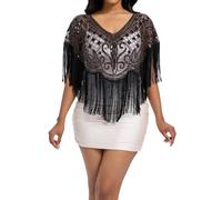 Beckyrebelly Women's 1920s Sequin Shawl Wraps Fringe Capelet Shawls Gatsby Accessories for Harlem Night, Black 2, Standard