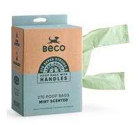 Beco Dog Poo Bags, 94% Recycled Plastic, Mint Scented Tie Handles, 270 Bags | Extra-thick, 33x18cm, leakproof loose packed dog poop bags; long handles for easy tying, tissue-box style dispenser