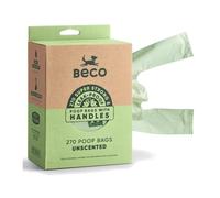 Beco Dog Poo Bags, 94% Recycled Plastic, Unscented Tie Handles, 270 Bags | Extra-thick, 33x18cm, leakproof loose packed dog poop bags; long handles for easy tying, tissue-box style dispenser