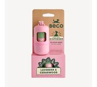 Beco Dog Poo Bags Dispenser + Lavender & Cedarwood Refill Rolls, 60 Bags | 94% recycled plastic, extra-thick, 33x22cm leakproof dog poop bags with lightweight, easy-attach dispenser