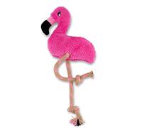 Beco Recycled Soft Dog Toy, Fernando the Flamingo - Medium,Pink | Soft animal character featuring hemp and recycled cotton tug ropes, double stitched seams, and puncture-proof squeaker