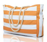 Becokan Beach Bags for Women Large Waterproof Beach Tote Bag Zipper Beach Bags Waterproof Sandproof Swim Pool Bag Large Tote, Orange, L