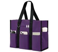 Becokan Large Tote Bag for Women Waterproof with 12 Pockets Top Zipper Closure Utility Teacher Nurse Bags for Work School, purple, Large